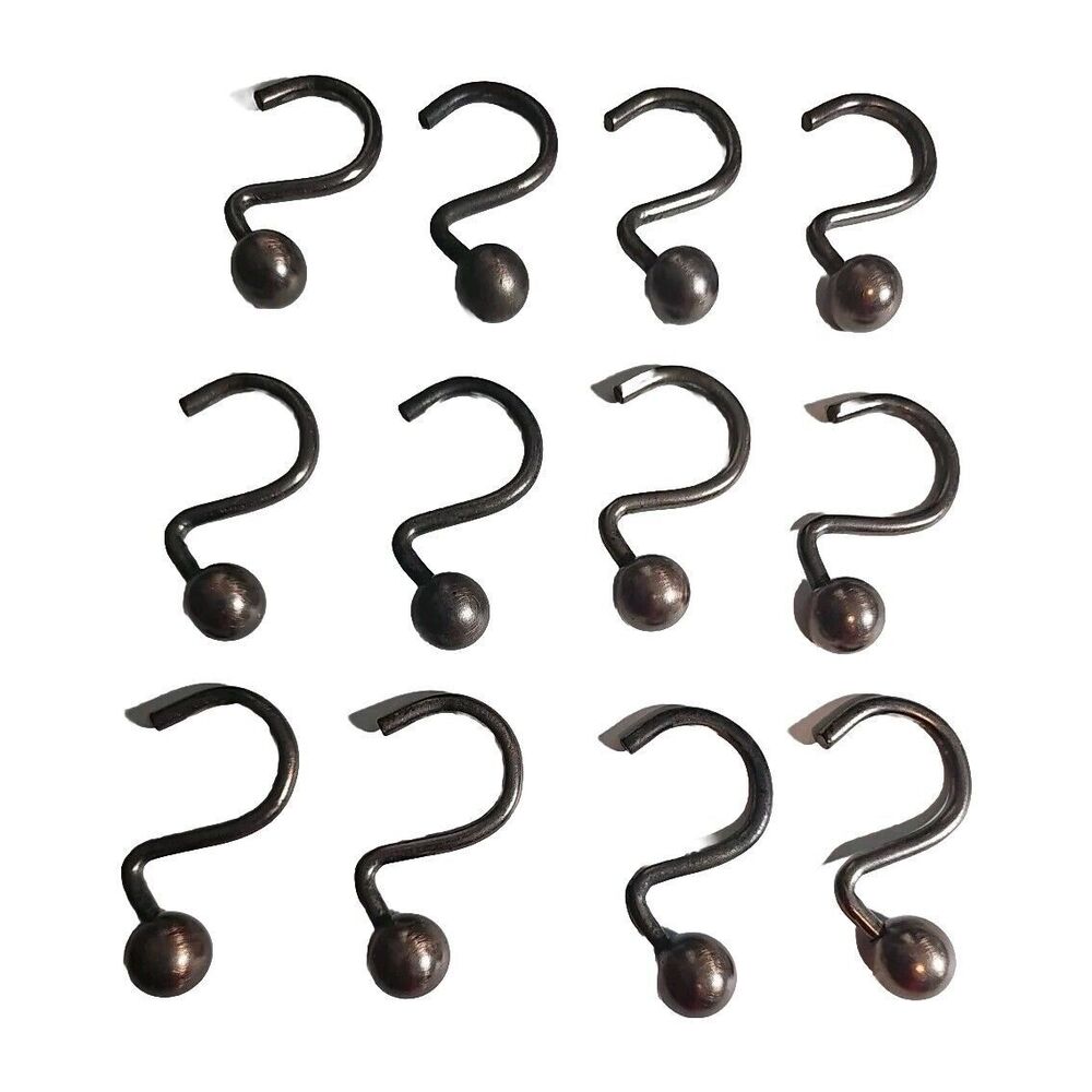 Set 12 Vintage Heavy Golden Hue Brass Ball Weighted Shower Curtain Hooks
